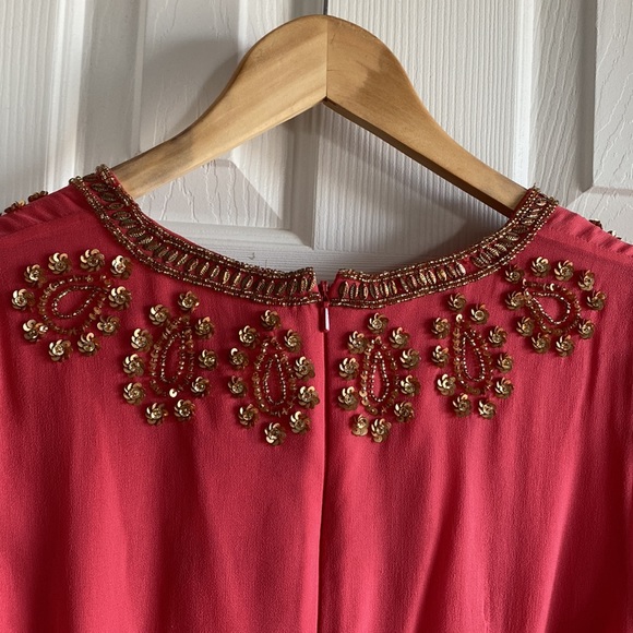 NWT French Connection Bex Beaded Coral Silk Long Sleeve Dress - size 6 - Picture 4 of 14